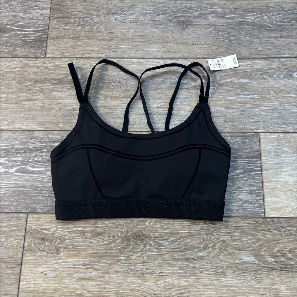 Offline By Aerie Goals Velvet Trim Sports Bra Sz XS Black Yoga Gym Workout NWT